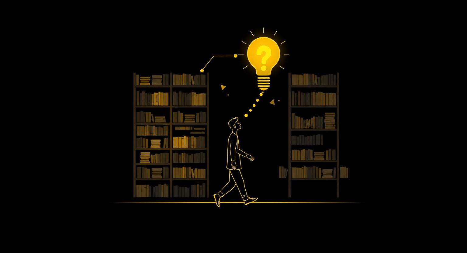 Bibliotecă și idee, pe fundal întunecat